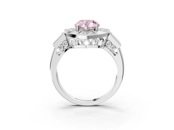 Platinum Pear-Shaped Vintage Halo Engagement Ring Setting for Fancy Pink Center - Design RJ-711
