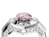 Platinum Milgrain Fancy Pink Pear Cut Diamond Halo Split Shank Ring_64