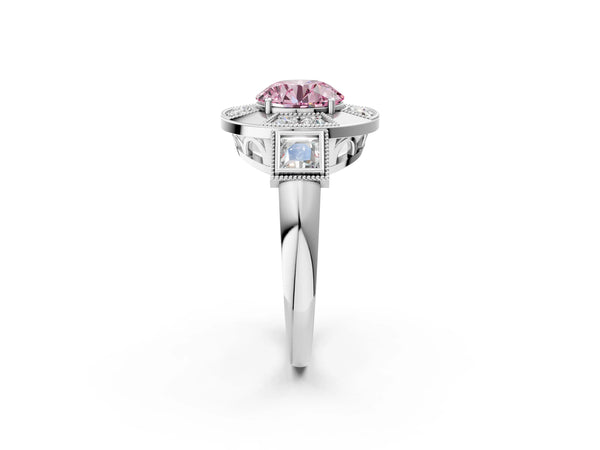 Platinum Round Vintage Halo Engagement Ring Setting for Fancy Pink Center - Design RJ-711