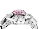Platinum Milgrain Fancy Pink Round Cut Diamond Halo Split Shank Ring_64