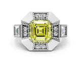 Platinum Milgrain Fancy Yellow Asscher Cut Diamond Halo Split Shank Ring_12