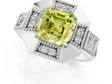 Platinum Milgrain Fancy Yellow Asscher Cut Diamond Halo Split Shank Ring_13