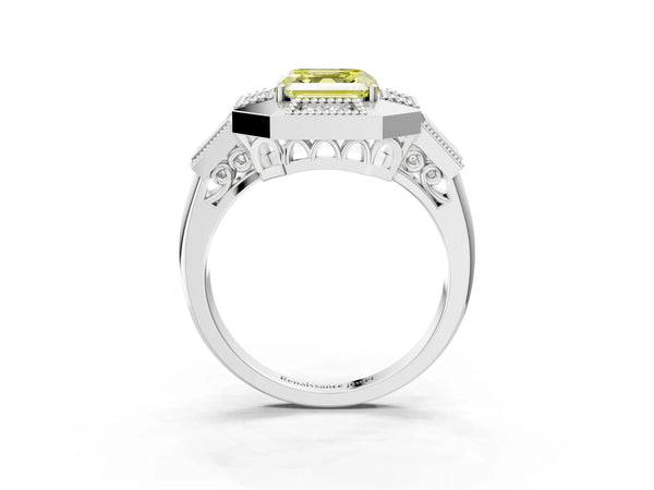 Platinum Asscher Cut Vintage Halo Engagement Ring Setting for Fancy Yellow Center - Design RJ-711