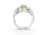 Platinum Milgrain Fancy Yellow Cushion Cut Diamond Halo Split Shank Ring_9