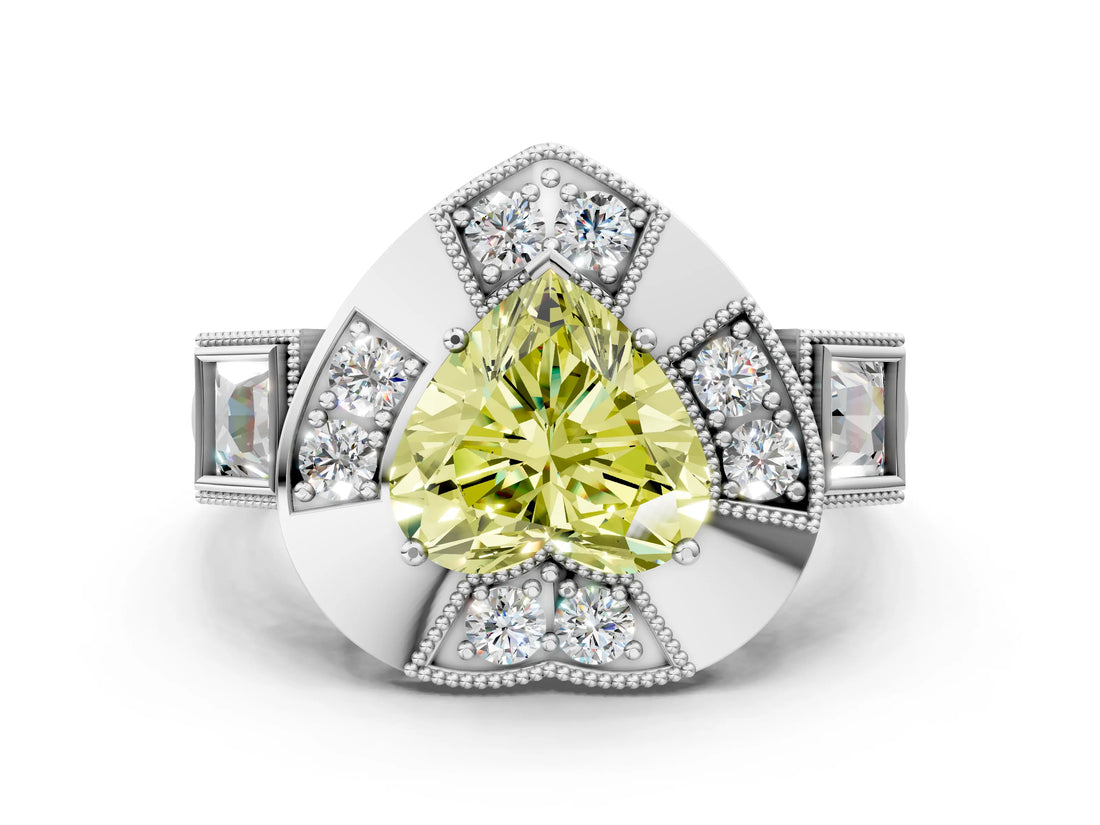 Platinum Milgrain Fancy Yellow Heart Cut Diamond Halo Split Shank Ring_6