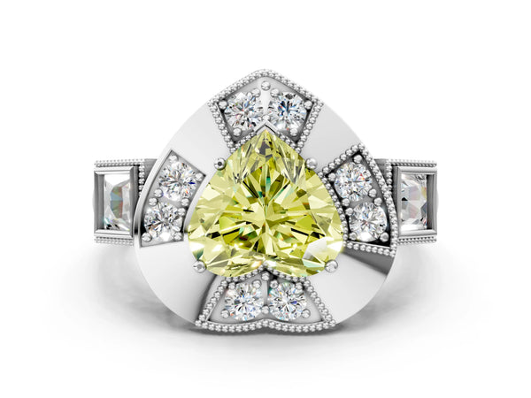 Platinum Heart-Shaped Vintage Halo Engagement Ring Setting for Fancy Yellow Center - Design RJ-711