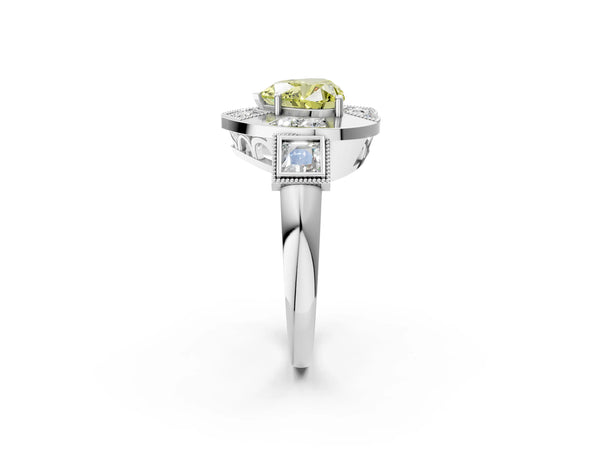 Platinum Heart-Shaped Vintage Halo Engagement Ring Setting for Fancy Yellow Center - Design RJ-711