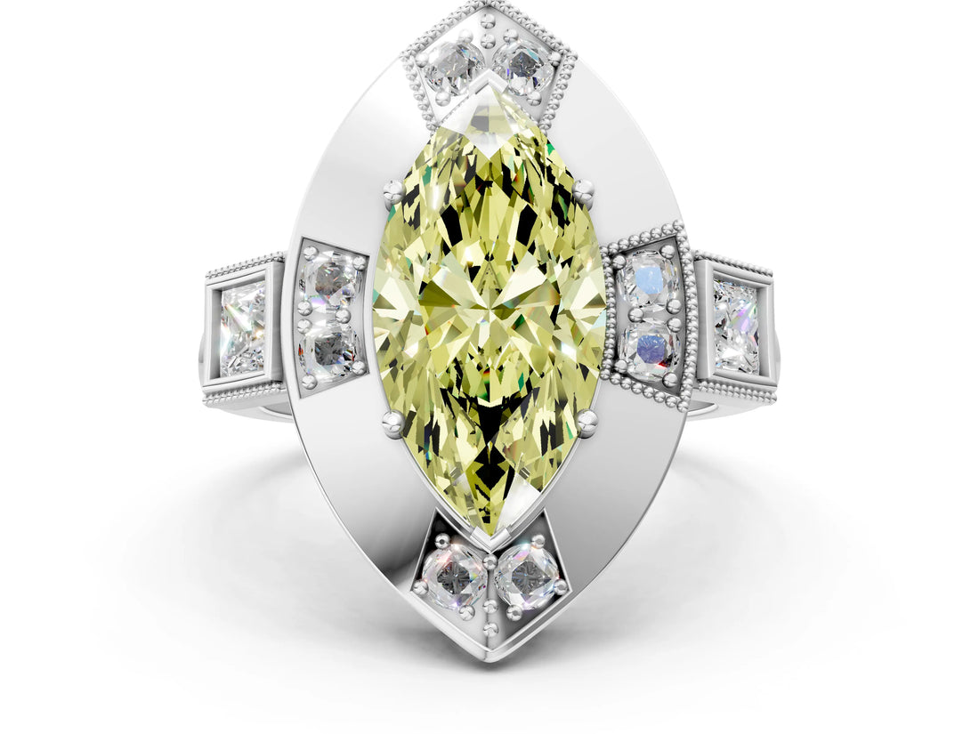 Platinum Milgrain Fancy Yellow Marquise Cut Diamond Halo Split Shank Ring_12