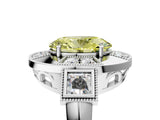 Platinum Milgrain Fancy Yellow Oval Cut Diamond Halo Split Shank Ring_41