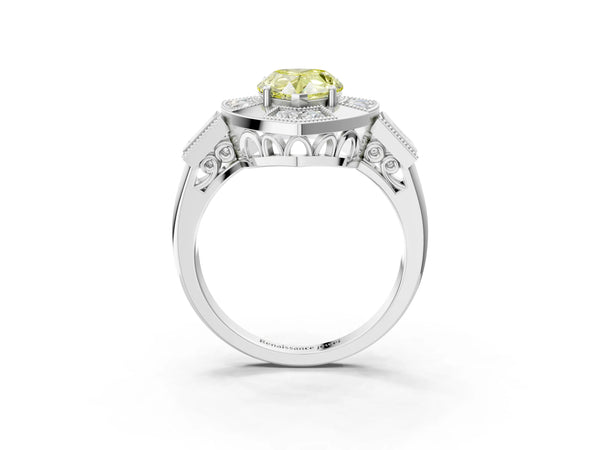 Platinum Pear-Shaped Vintage Halo Engagement Ring Setting for Fancy Yellow Center - Design RJ-711