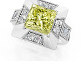 Platinum Milgrain Fancy Yellow Princess Cut Diamond Halo Split Shank Ring_13