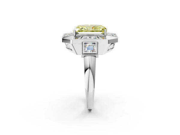 Platinum Radiant Cut Vintage Halo Engagement Ring Setting for Fancy Yellow Center - Design RJ-711