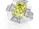 Platinum Milgrain Fancy Yellow Radiant Cut Diamond Halo Split Shank Ring_7
