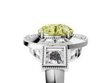 Platinum Milgrain Fancy Yellow Round Cut Diamond Halo Split Shank Ring_12