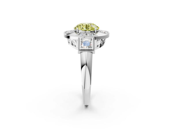 Platinum Round Vintage Halo Engagement Ring Setting for Fancy Yellow Center - Design RJ-711