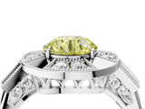 Platinum Milgrain Fancy Yellow Round Cut Diamond Halo Split Shank Ring_52