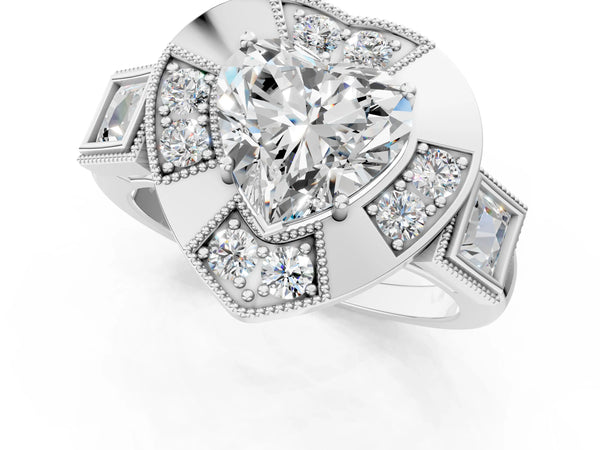 Platinum Heart-Shaped Vintage Halo Engagement Ring Setting