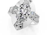 Platinum Milgrain Marquise Cut Diamond Halo Split Shank Ring_19