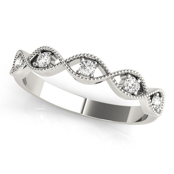 Platinum Milgrain Marquise Diamond Band with Round Cut Stones and Bezel Setting 1