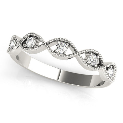 Platinum Milgrain Marquise Diamond Band with Round Cut Stones and Bezel Setting 1