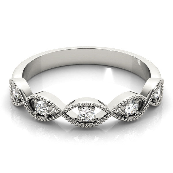 Platinum Milgrain Marquise Diamond Band with Round Cut Stones and Bezel Setting 2