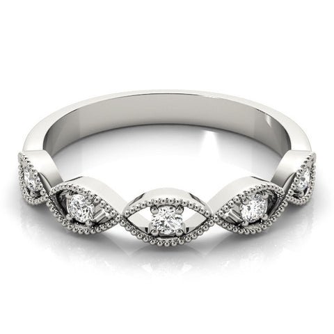 Platinum Milgrain Marquise Diamond Band with Round Cut Stones and Bezel Setting 2