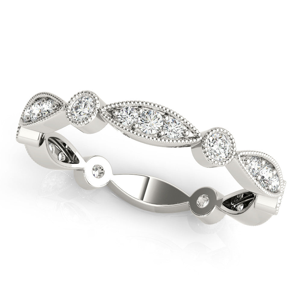 Platinum Milgrain Marquise and Round Diamond Eternity Band with Bezel Setting 1