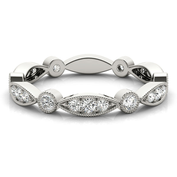 Silver Milgrain Marquise and Round Diamond Eternity Band with Bezel Setting