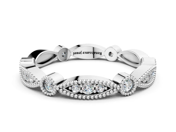 Platinum Milgrain Marquise and Round Diamond Eternity Band with Bezel Setting