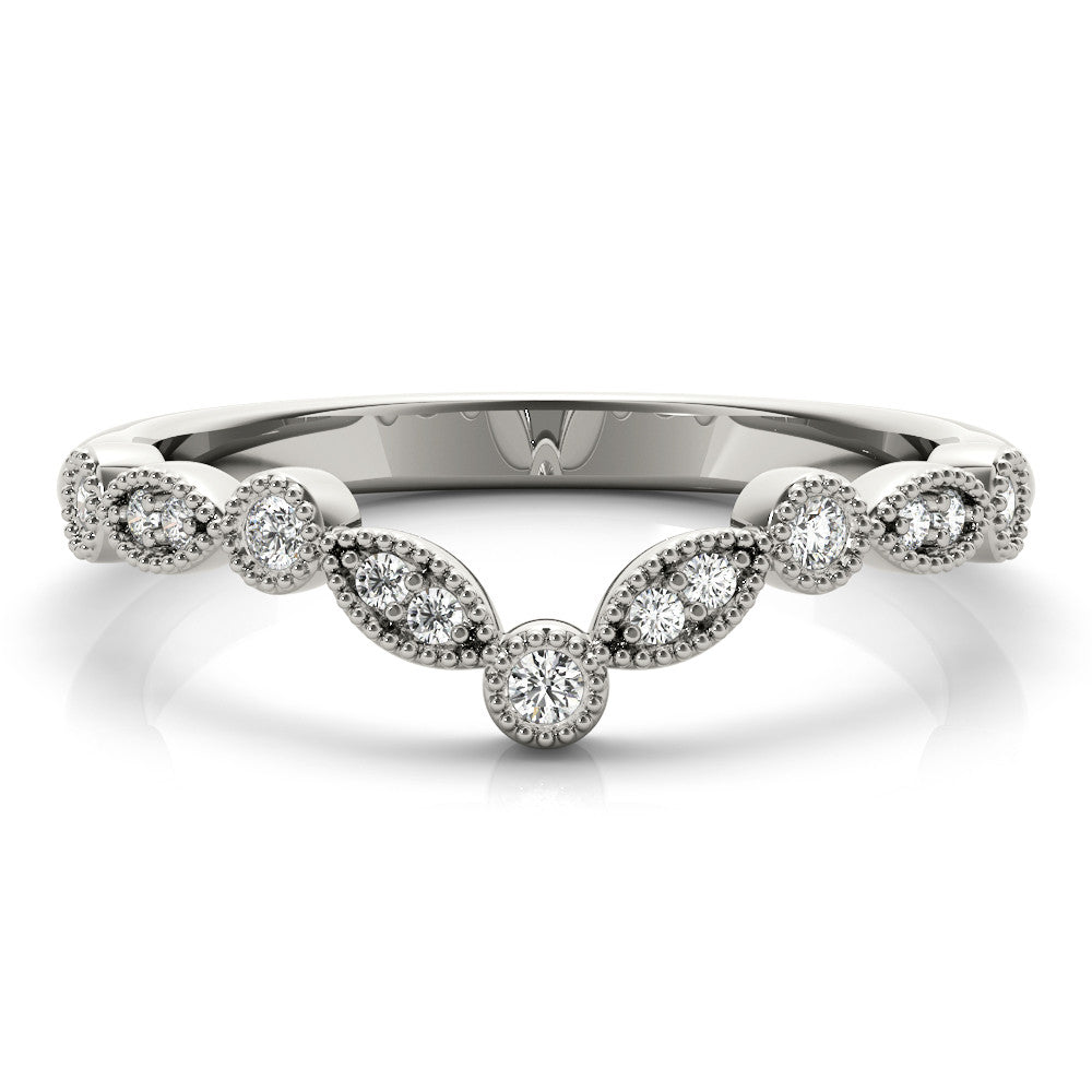 Platinum Milgrain Marquise and Round Diamond Half Eternity Band 2