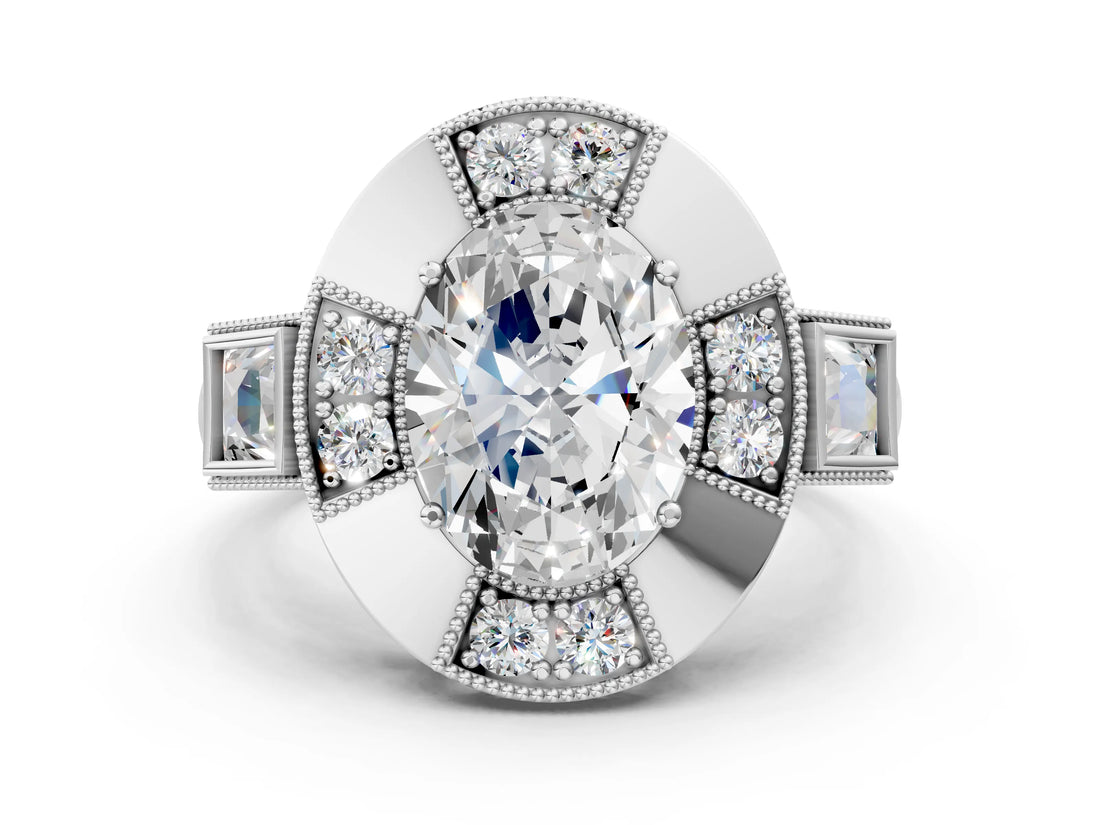 Platinum Milgrain Oval Cut Diamond Halo Split Shank Ring_24
