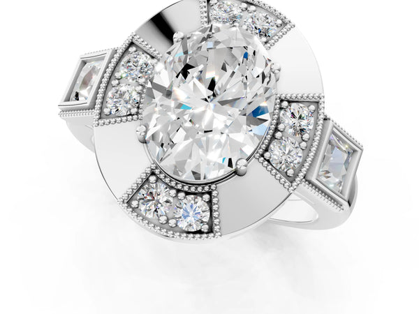 Platinum Oval Vintage Halo Engagement Ring Setting