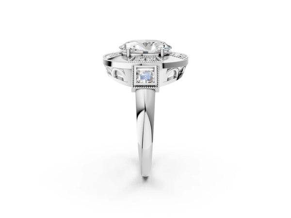 Platinum Oval Vintage Halo Engagement Ring Setting