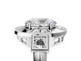 Platinum Milgrain Oval Cut Diamond Halo Split Shank Ring_29