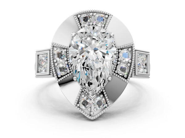 Platinum Pear-Shaped Vintage Halo Engagement Ring Setting