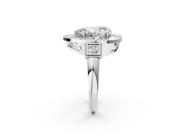 Platinum Pear-Shaped Vintage Halo Engagement Ring Setting