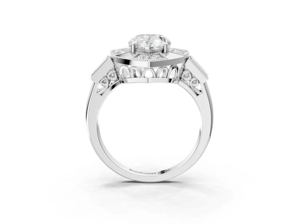 Platinum Pear-Shaped Vintage Halo Engagement Ring Setting