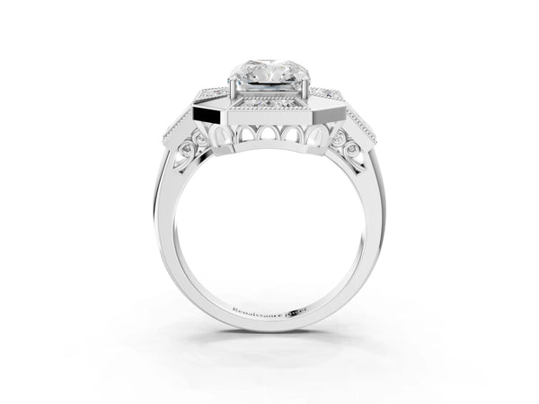 Platinum Radiant Cut Vintage Halo Engagement Ring Setting