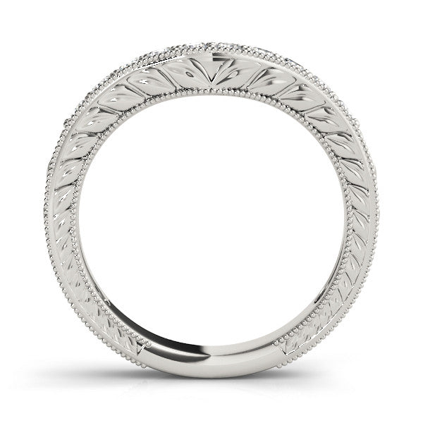 Platinum Milgrain Round Diamond Curved Eternity Band with Pavé Setting 1