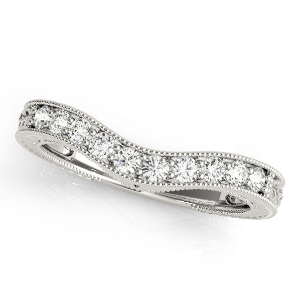 Platinum Milgrain Round Diamond Curved Eternity Band with Pavé Setting