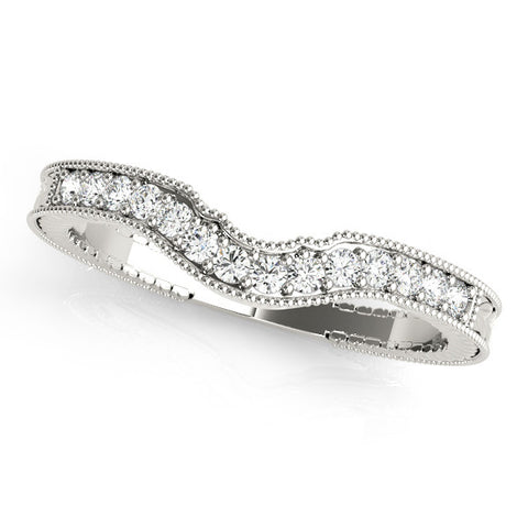 Platinum Milgrain Round Diamond Curved Pavé Band