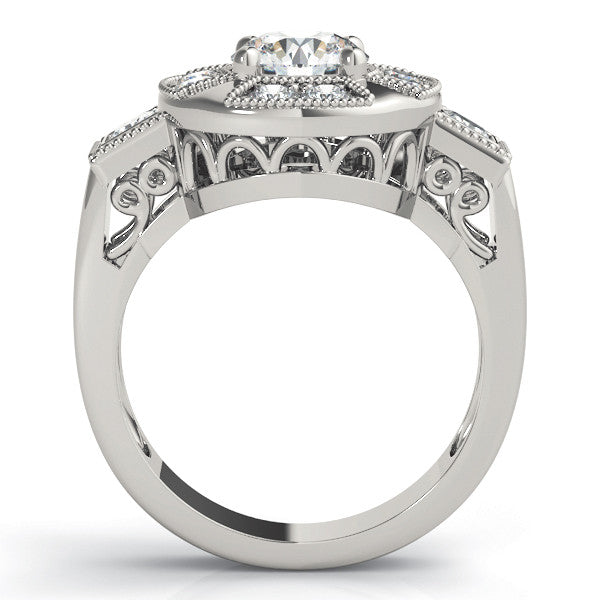 Platinum Milgrain Round Diamond Halo Split Shank Ring 1