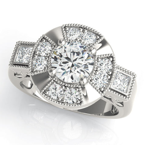 Platinum Milgrain Round Diamond Halo Split Shank Ring
