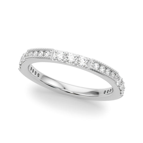 Platinum Milgrain Round Diamond Pavé Channel Set White Gold Band