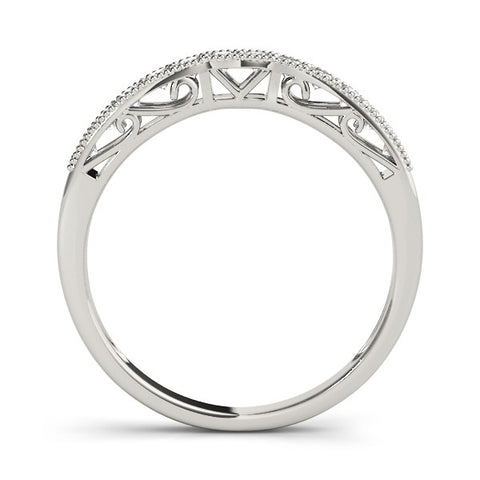 Platinum Milgrain Round Diamond Pavé Chevron Band 1