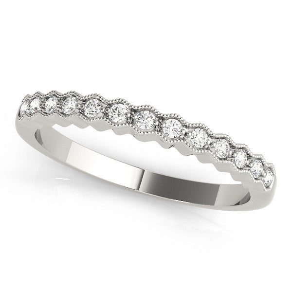 Platinum Milgrain Round Diamond Scalloped Eternity Band