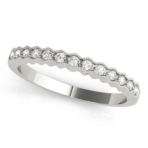 Platinum Milgrain Round Diamond Scalloped Eternity Band