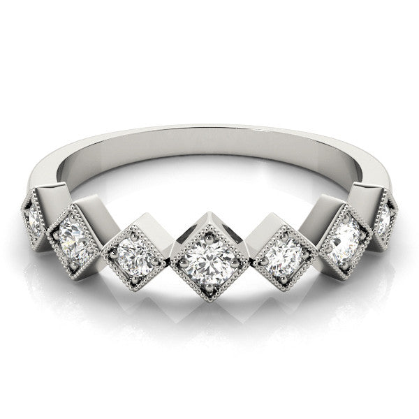 Platinum Milgrain Square Bezel Round Diamond Chevron Band 2