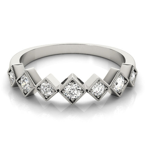 Platinum Milgrain Square Bezel Round Diamond Chevron Band 2
