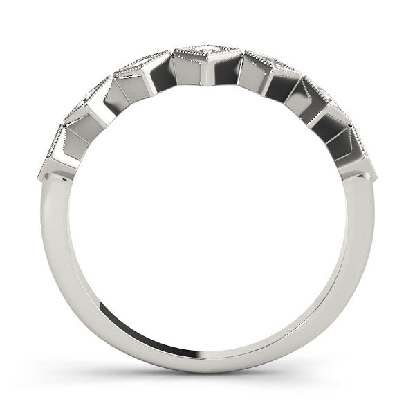 Platinum Milgrain Square Bezel Round Diamond Chevron Band